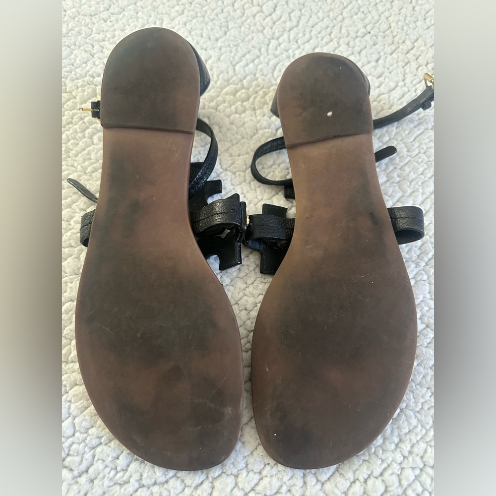 Tory Burch Black and Tan Leather Sandals - Picture 2 of 8